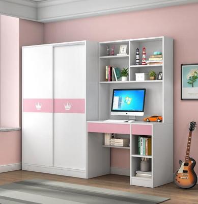 China Modern Kids Wardrobe Sliding Door Wardrobe Bookcase Plus Desk Kids Study Computer Desk for sale