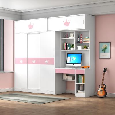 China Modern Simple Modern Sliding Door Wardrobe Bookcase Plus Computer Desk Student Desk Combination for sale