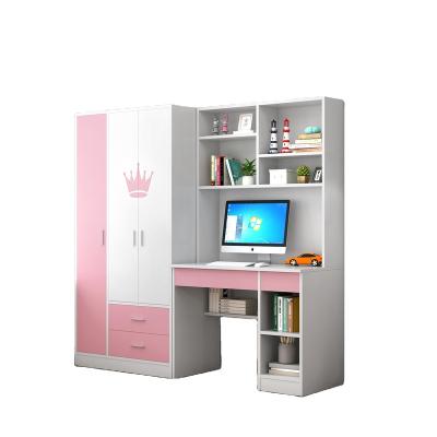 China Modern Built-in Bookshelf Children's Wardrobe Two Door Bedroom Storage Cabinet Computer Learning Desk for sale