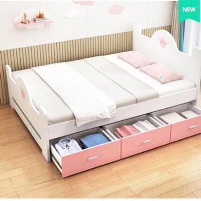 China Pink Children's Bed Set Girl Furniture Wooden Frame Princess Bed Modern Environmental Material Children Bedroom for sale