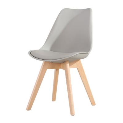 China Mateiral 2021 Natural Hot Sale Popular Design Cheap Plastic Gray Dining Chair With Wooden Legs for sale