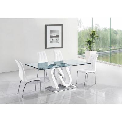 China Cheap Modern Classic 4 Seater Durable 2021 Fiber Clear Glass Top Dining Table for sale