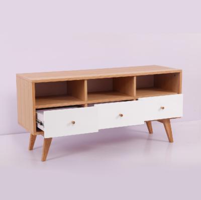 China Easy Assemble Small Size TV Stand Cabinet MDF TV Unit , Beech Leg Transparent Painting TV Stand for sale