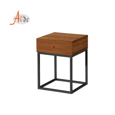 China Eco-friendly vintage walnut wood bedroom cabinet and drawers metal nightstand table with storage for sale