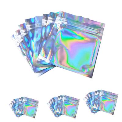 China Disposable Accept Custom Logo Zipper Lock Mylar Hologram Bags Transparent Hologram Packaging Small for sale