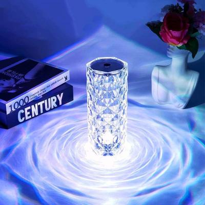 China New-designed Crystal Rose Lamp Hotel Restaurant Table Lamp Rechargeable Portable Touch Bedside for Living Room Bedroom Decoration for sale