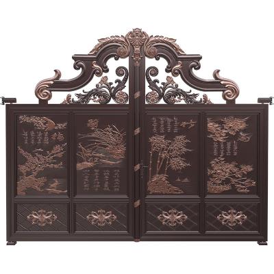 China Customized modern art manual entrance gate villa garden aluminum country house door yard electric double leaf door for sale