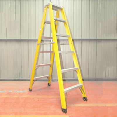 China Folding Ladders High Quality Reinforce Folding Fiberglass Twin Step Ladder With Shelf For Electricians Jobstation for sale