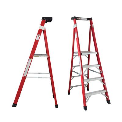 China Folding Ladders 6 Foot/7 Step/8 FT/10 FT Lock Piece Fiberglass Step Insulation Folding Ladder with Work Platform/Podium for sale