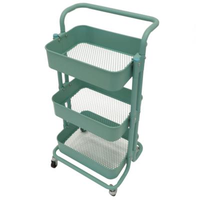 China 3 Tier Steel Mesh Wire Basket Mobile Rolling Shelf Trolley Utility Cart Bathroom Storage Easy Mobile Wholesale Kitchen for sale