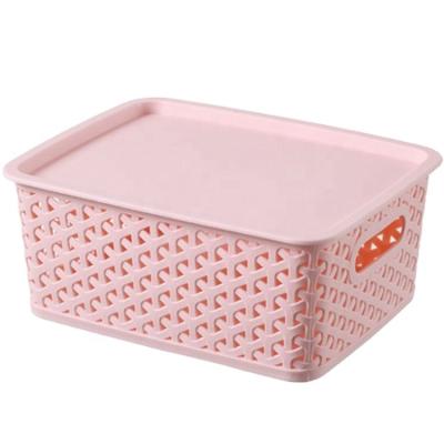 China Factory Direct Easy Carry Convenient Lid Toy Storage Organizer Plastic Rattan Storage Organizer Box Basket Bin Baskets Viable for sale