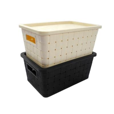 China Viable factory direct wholesale plastic rattan pp thickening rectangular kitchen vegetable storage baskets with lids and handles for sale