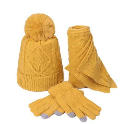 China COMMON Customized Knitted Hat Three Piece Set New Warm Autumn Winter Gift Hat Scarf Gloves Built for sale