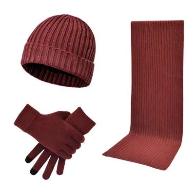 China COMMON Wholesale Gifts Warm Three Piece Suit Glove Slouchy Scarf Knit Hat Hats Winter Beanie for sale