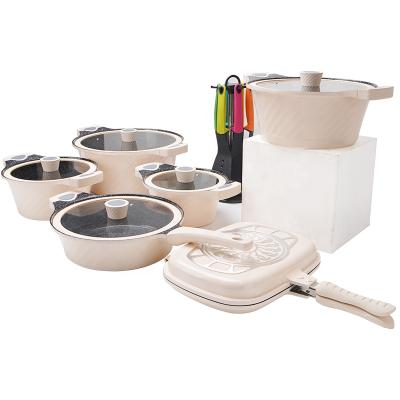 China Factory outlet sustainable non-stick cookware sets cream cookware marble set pots and pans nordic kitchenware for sale