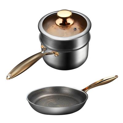 China High Fashion Household Sustainable Gold Modern Mirror Polished Food Cookware Daily Cookware Set Stainless Steel Cookware Set Nonstick for sale