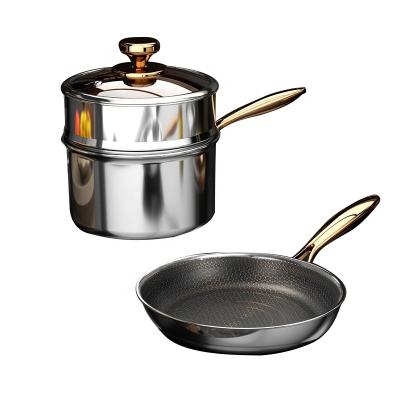 China Amazon Best Seller Sustainable Household Mirror Polished Food Cookware Top Daily Cookware Set Stainless Steel Milk Pot Set Nonstick for sale