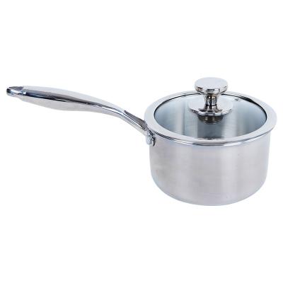 China Sustainable Wholesale Stainless Steel Hot Sauce Pan With Lid Glass Stick No 3 Cookware Sand Polished Milk Pan 18 Cm Ply for sale