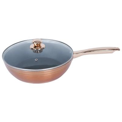 China Viable Fashion Gold Modern Brass Wok Pan Aluminum Woks Non-Stick Burner Stove With Handle Stainless Steel Gold Handle 7-45days for sale