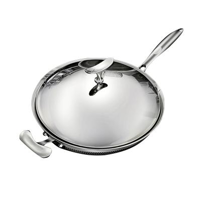 China Hot Selling Viable 30CM Honey Comb Stainless Steel Frying Nonstick Transparent Wok With Lids Covers Tempered Metal Glass for sale