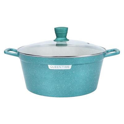 China China Sustainable Supplier Aluminum Forged Blue Ceramic Coated Soup Pot Casserole With Lid Stock Deep Pots Non-Stick Cooking Pot for sale