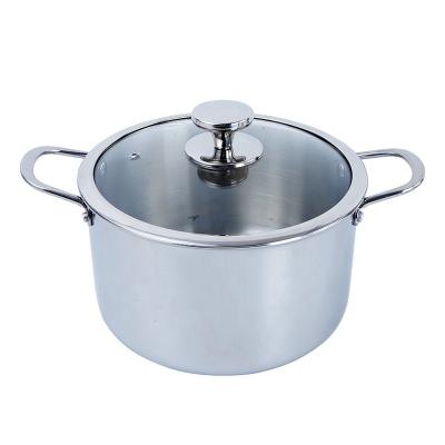 China Eco-Friendly Stainless Steel Stock Pot With Lid 26 Cm Glass Casserole Uncoated Sand Polishing Cooking Pots For Home Kitchen for sale