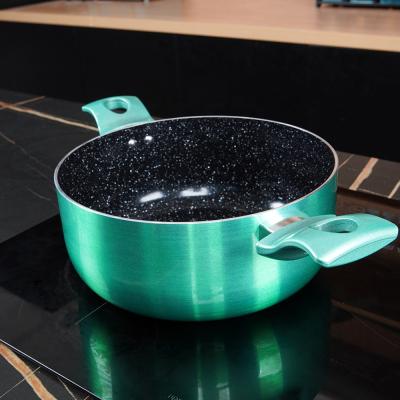 China China Aluminum Cooking Pot Supplier 28CM Sustainable Green Pot Heat Resistant Press Soup With Double Ears Wholesale for sale