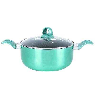 China Wholesale 24CM Non-Stick Pot Stock Ceramic Coated Soup Pot Sustainable Hot Aluminum Green Deep Cookware for sale