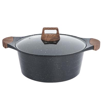 China Sustainable Black Aluminum Soup Pot 28cm With Bottom Induction Non Stick Casserole Household Soup And Stock Pot for sale