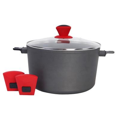 China Eco-Friendly Forged Aluminum Soup Pot With Handle 24cm Removable Nonstick Red Casserole Cooking Pots For Home Kitchen for sale