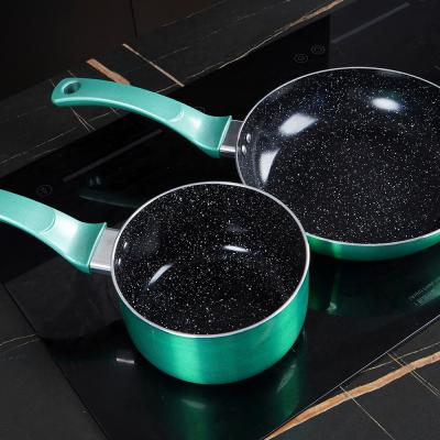 China Viable Unique Design 9 Pcs Green Cookware Sets Non Stick Kitchenware Wholesale Ceramic Cookware Pans And Pots for sale