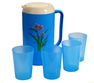 China 2020 Viable China Factory Wholesale Stores African Styles Cheap Drinking Plastic Water Pitcher Jug With Cups Tray for sale