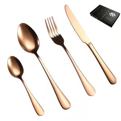 China Good quality sustainable cutlery rose gold 24 pcs per spoon set; fork ; Knife SS 410 Hotel Dinnerware Set Or Sliver Black / Gold Color for sale