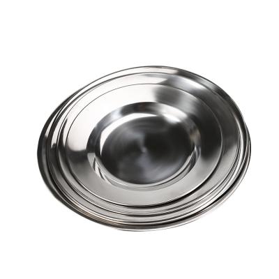 China Viable factory wholesales cheap stock round dish kitchen tableware ss410 stainless steel Yiwu steel plate tray for sale