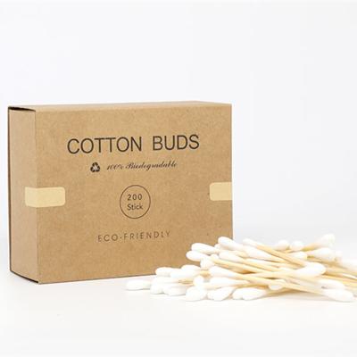 China Personal Care 200pcs Stick Bamboo Earbuds Organic Cotton Pads In Drawer Paper Box for sale