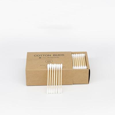 China Biodegradable Bamboo Ear Buds Cotton Stick Personal Care 200pcs Box Wrapping Paper Clean Swab for sale