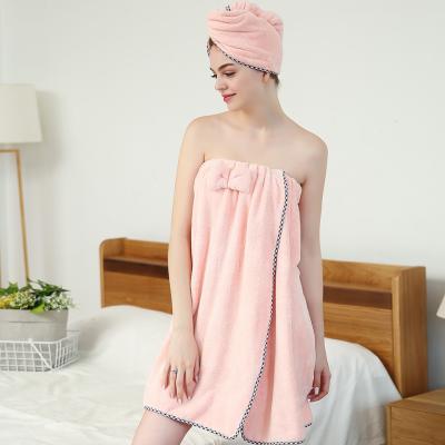 China Fleece Bath Skirt Towel Compressed Coral Shower Cap For Women Hair Wrap Towel Quick-drying Microfiber for sale