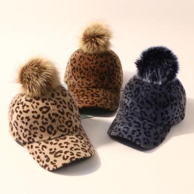 China COMMON High Quality Children's Hat Leopard Print Fox Fur Detachable Ball Cap Warm Winter Sports Baseball Cap for sale