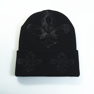 China Black Skull Beanie Hat Acrylic Bling Bling Rhinestone JOINT Ladies Hats for sale