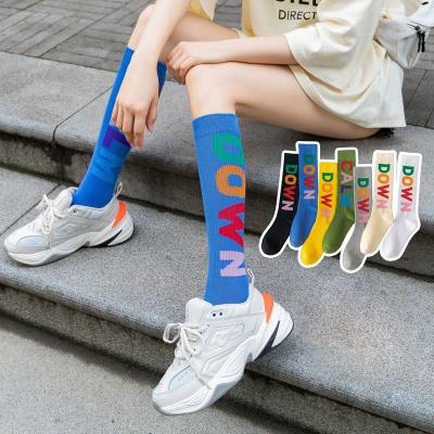 China QUICK DRY ladies striped over the knee socks letter colors long thin pantyhose stockings for sale