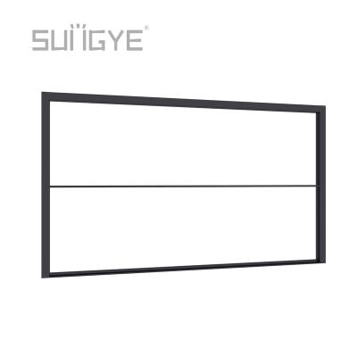 China Magnetic Screen Picture Window Parts Repair Black Grid Designs Dimensions Slim Standard Size Fixed Windows for sale