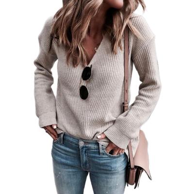 China European American Anti-wrinkle Winter Sweater Ladies Fashion V-Neck Knitted Top Women's Clothing for sale