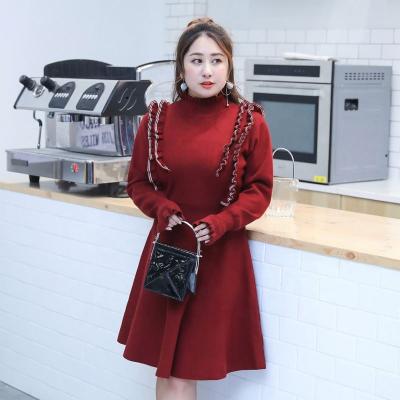 China Autumn Sweet Style High Neck Jacquard Winter Anti-pilling Lafy Sweater Oversized Dress for sale