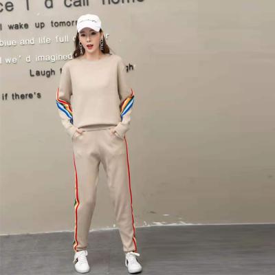 China New Arrival Anti-Shrink Girls Fashionable Spring Round Necklong Sleeve Stripe Sweater And Pants Twin Set for sale