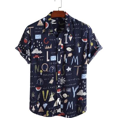 China 2021 Hawaiian Shirt Explosions Lapel Shorts Breathable Casual Sleeve Joker Cotton Shirts for sale