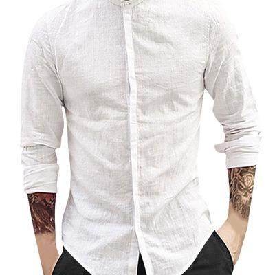 China LR Boxy Utility Anti-pilling Exclusively For Fashionable Men's Stand-Collar Cotton And Canvas Long Sleeve Shirts for sale