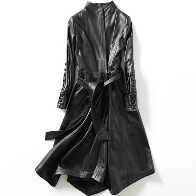 China News Leather Jacket Sheep Skin Slim Fit Ladies QUICK DRY Lace Leather Long Spring Coat for sale