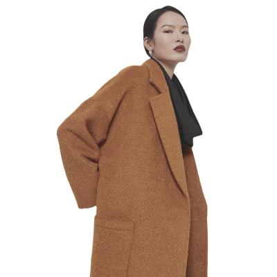 China 2022 Brown and American Loose Woolen Size Wide Solid Color European Large Size Anti-wrinkle Lapel Coat for sale