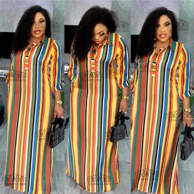 China New Fashion Viable African Chiffon Shirt Collar Long Dashiki Loose Traditional Dress Dress For Lady for sale