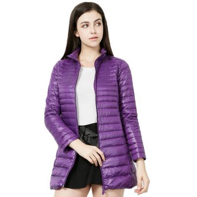 China New Waterproof Winter Wear Mid Length Light Weight Down Jacket Women Stand Collar 7XL Slim Plus Size 200 Kg for sale